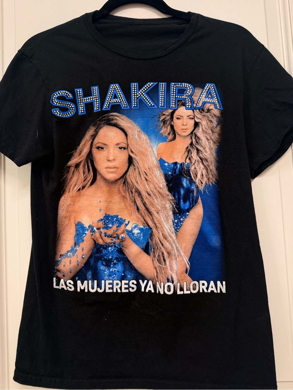 Shakira Graphic Tee - Black with Blue Print